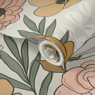 Spoonflower Peel And Stick Wallpaper Boho Spring Floral On Cream Spring Reverie Jumbo 2' X 12' Removable