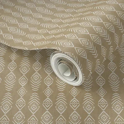 Spoonflower Peel And Stick Wallpaper Boho Stripes Burlap Texture Tan Brown Cream Small  Removable