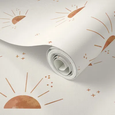 Spoonflower Peel And Stick Wallpaper Boho Suns Cream 2' X 12' Removable