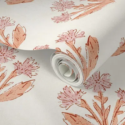 Spoonflower Peel And Stick Wallpaper Boho Wildflowers In The Snow Pink And Peach 2' X 12' Removable
