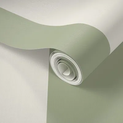 Spoonflower Peel And Stick Wallpaper Bold Wide Thick Awning Stripes Creamy White Light Sage Green Stripe 2' X 12