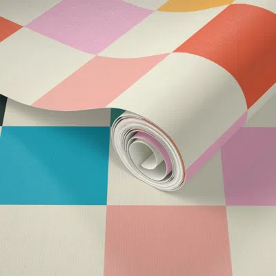 Spoonflower Peel And Stick Wallpaper Bright Mid-century Checks 2' X 12' Removable In Multi