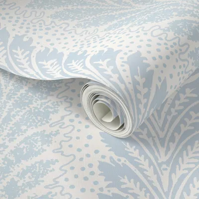 Spoonflower Peel And Stick Wallpaper British Feather Reverse Light Blue 2' X 12' Removable