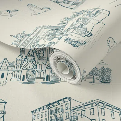 Spoonflower Peel And Stick Wallpaper Brooklyn Toile - Bone White 2' X 12' Removable