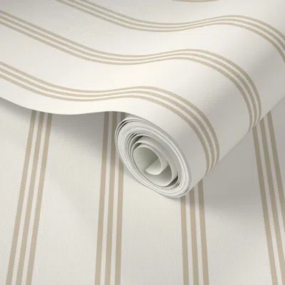 Spoonflower Peel And Stick Wallpaper Brooks Ticking Stripe Traditional Neutral Beige Tan  Removable