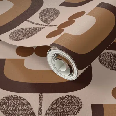 Spoonflower Peel And Stick Wallpaper Brown 70s Blooms 2' X 12' Removable