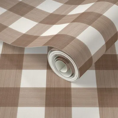 Spoonflower Peel And Stick Wallpaper Brown And Cream 1.5" Buffalo Plaid 2' X 12' Removable