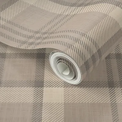 Spoonflower Peel And Stick Wallpaper Brown Gray Traditional & Minimalist Plaid -taupe Gray Linen Textured Tartan