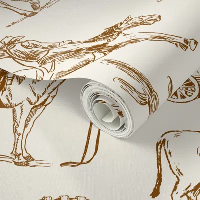 Spoonflower Peel And Stick Wallpaper Brown On Buff Cowboy Toile De Jouy 2' X 12' Removable