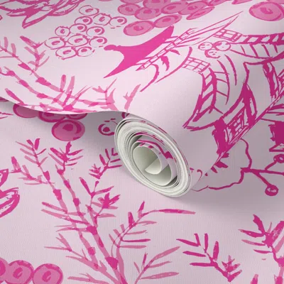 Spoonflower Peel And Stick Wallpaper Bubblegum Chinoiserie 2' X 12' Removable
