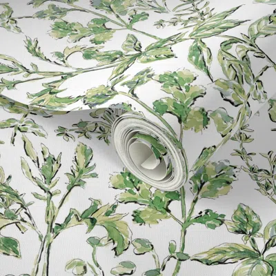 Spoonflower Peel And Stick Wallpaper Bunny Toile Green 2' X 12' Removable