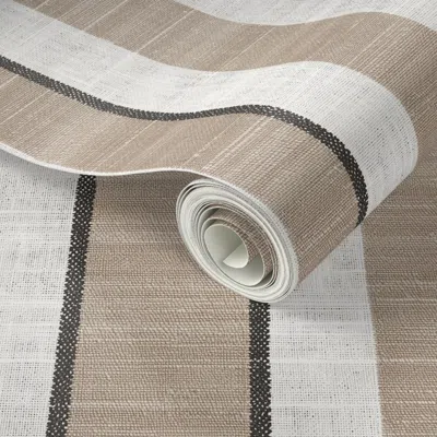 Spoonflower Peel And Stick Wallpaper Burlap Stripe Linen 2' X 12' Removable