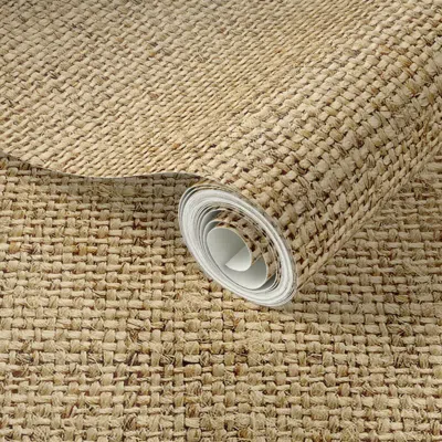 Spoonflower Peel And Stick Wallpaper Burlap Texture // Tan 2' X 12' Removable In Multi