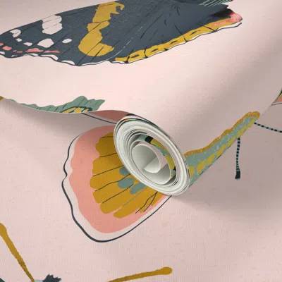 Spoonflower Peel And Stick Wallpaper Butterflies Garden Pink 2' X 12' Removable