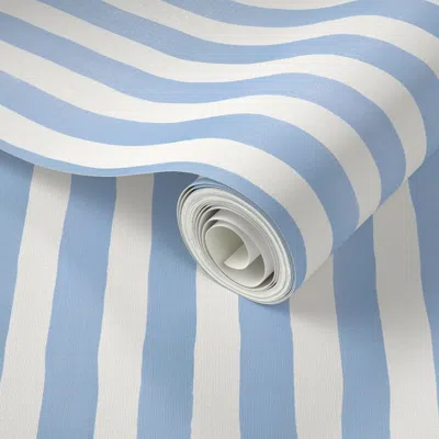 Spoonflower Peel And Stick Wallpaper Cabana Stripes Soft Blue Watercolor Medium  Removable
