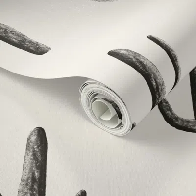 Spoonflower Peel And Stick Wallpaper Cactus - Black On White 2' X 12' Removable