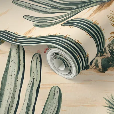 Spoonflower Peel And Stick Wallpaper Cactus Desert Garden Neutral  Removable