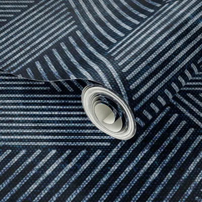 Spoonflower Peel And Stick Wallpaper Cadence Triangles - Geometric - Denim - Lad20 2' X 12' Removable In Multi