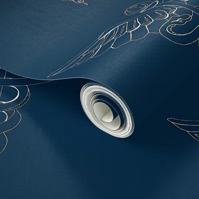 Spoonflower Peel And Stick Wallpaper Caduceus On Navy 2' X 12' Removable