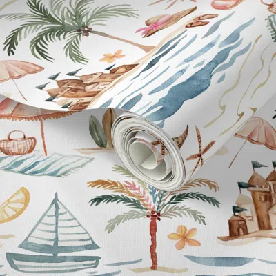 Spoonflower Peel And Stick Wallpaper California Beach Medium On White 2' X 12' Removable