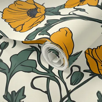 Spoonflower Peel And Stick Wallpaper California Poppies 2' X 12' Removable