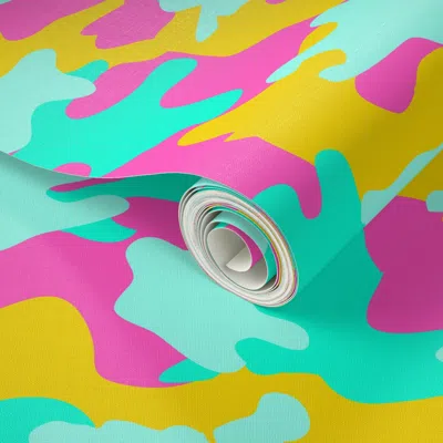 Spoonflower Peel And Stick Wallpaper Camouflage Neon 003 Camouflage Camo Woodland Military 2' X 12' Removable