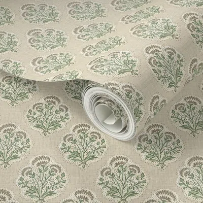 Spoonflower Peel And Stick Wallpaper Campbell Bloom Green Gray 3 2' X 12' Removable
