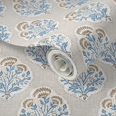 Spoonflower Peel And Stick Wallpaper Campbell Bloom Tan And Blue  Removable