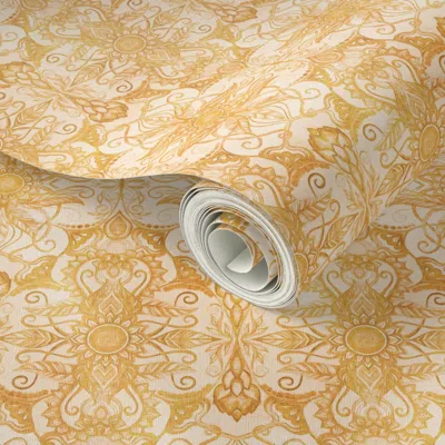Spoonflower Peel And Stick Wallpaper Canvas Textured Art Nouveau Sunflowers And Leaves - Small Print  Removable