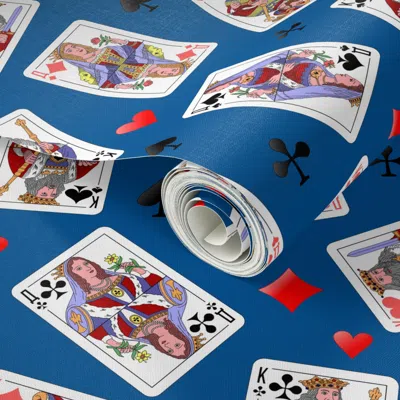 Spoonflower Peel And Stick Wallpaper Cards On The Table - Royal Blue Medium 2' X 12' Removable