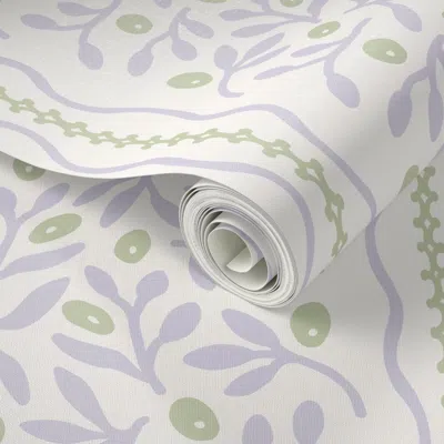 Spoonflower Peel And Stick Wallpaper Caroline Violet And Green Grandmillennial Botanical Stripes 2' X 12' Remova
