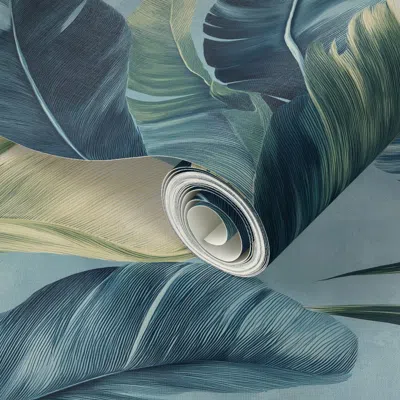Spoonflower Peel And Stick Wallpaper Casa De V. Blue Palm Drift  Removable