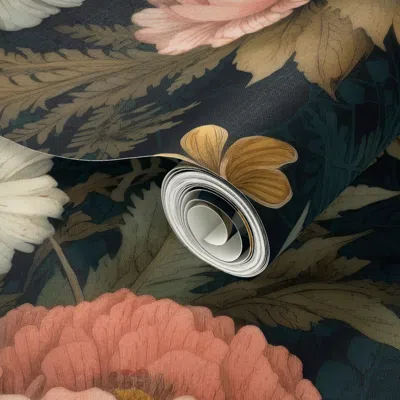 Spoonflower Peel And Stick Wallpaper Casual Garden Dark Moody Floral In Soft Coral White And Charcoal 2' X 12' R