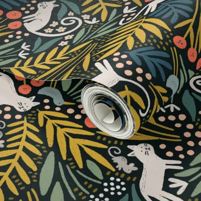 Spoonflower Peel And Stick Wallpaper Cat And Mouse Floral 2' X 12' Removable