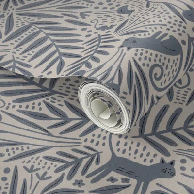 Spoonflower Peel And Stick Wallpaper Cat And Mouse (gray Blue)  Removable