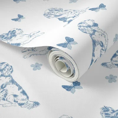 Spoonflower Peel And Stick Wallpaper Cavalier King Charles Spaniel With Butterfly - White Large 2' X 12' Removab