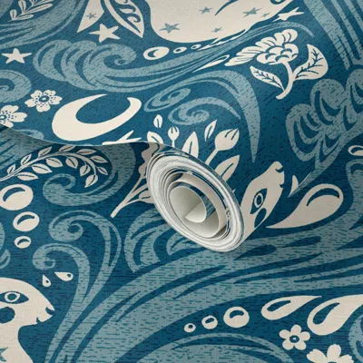 Spoonflower Peel And Stick Wallpaper Celestial Ocean Rabbit 2' X 12' Removable