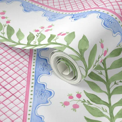 Spoonflower Peel And Stick Wallpaper Celia Cornflower Blue Valentine Pink And Spring Green 2' X 12' Removable