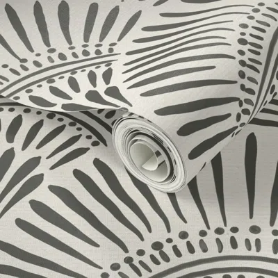 Spoonflower Peel And Stick Wallpaper Charcoal Gray Fan Pattern On Cream Background Neutral Decor 2' X 12' Remova