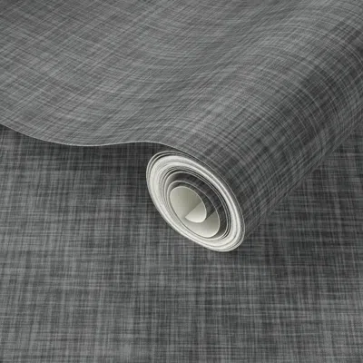 Spoonflower Peel And Stick Wallpaper Charcoal Linen 2' X 12' Removable In Black