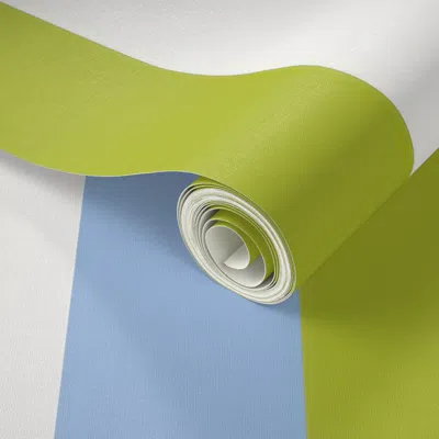 Spoonflower Peel And Stick Wallpaper Chartreuse-white-cornflower Blue Vertical Stripes Seamless Pattern  Removab