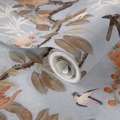 Spoonflower Peel And Stick Wallpaper Chateau Chinoiserie On Vintage Dusty Blue Sky - Large Scale 2' X 12' Remova