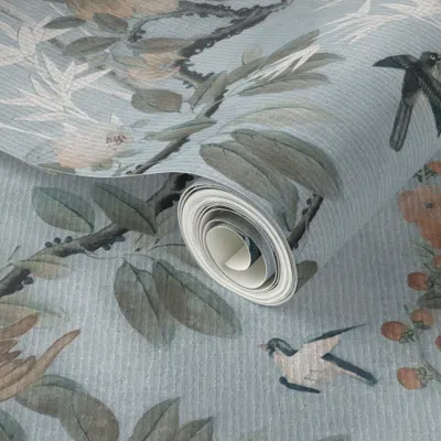 Spoonflower Peel And Stick Wallpaper Chateau Chinoiserie - Vintage Robin's Egg Blue With Texture - Large Scale  
