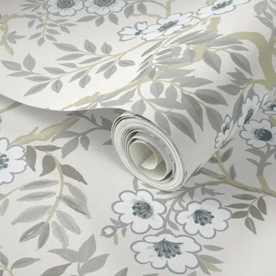 Spoonflower Peel And Stick Wallpaper Chatterbranch Ecru 2' X 12' Removable