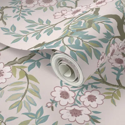 Spoonflower Peel And Stick Wallpaper Chatterbranch Light Rose 2' X 12' Removable