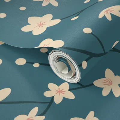 Spoonflower Peel And Stick Wallpaper Cherry Blossom  Removable In Blue