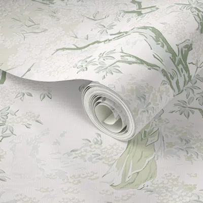 Spoonflower Peel And Stick Wallpaper Cherry Blossom Wood Snow 2' X 12' Removable