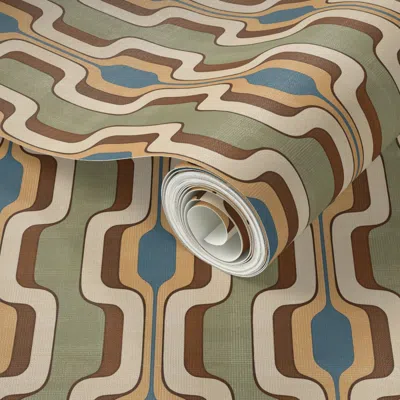 Spoonflower Peel And Stick Wallpaper Chi Chi Mid Mod Stripes Eucalyptus 8b8e63 Medium 2' X 12' Removable