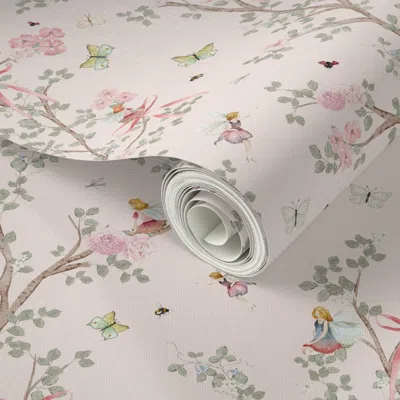 Spoonflower Peel And Stick Wallpaper Chinoiserie Fairy Garden With Pink Roses Butterflies Branches And Bows 2' X