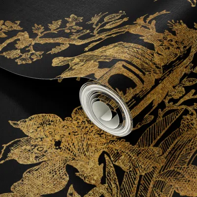 Spoonflower Peel And Stick Wallpaper Chinoiserie Toile Gilt Lacquerware Jumbo 2' X 12' Removable In Multi